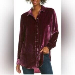 Soft Surroundings Velvet Boyfriend Tunic Top Shirt BlackBerry Wine Size Small